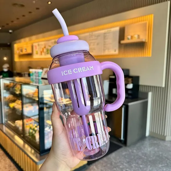 Purple_&_Peach_Ice_Cream_Shaped_Water_Bottle_With_Straw_And_Handle_(Pack_Of_2)