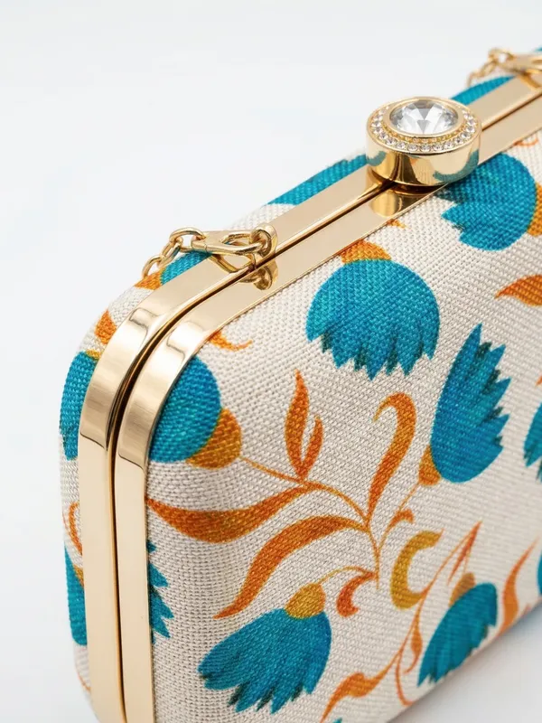Floral_Print_Box_Clutch_Women's_Elegant_with_Crystal-Embellished_Clasp_and_Detachable_Gold_Chain_Strap