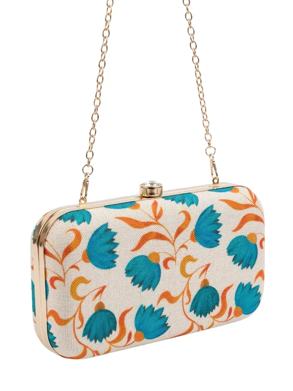 Floral_Print_Box_Clutch_Women's_Elegant_with_Crystal-Embellished_Clasp_and_Detachable_Gold_Chain_Strap