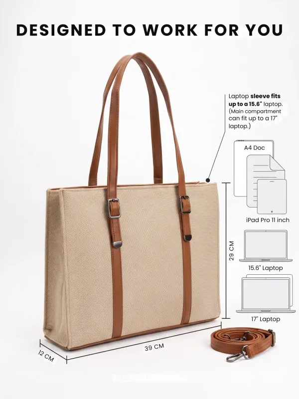 Beige_Executive_Canvas_Laptop_Tote_Bag_for_Women_|_Fits_15.6"_Laptop_|_Premium_Office_Work_Bag_with_Detachable_Shoulder_Strap_|_Large_Travel_&_College_Tote