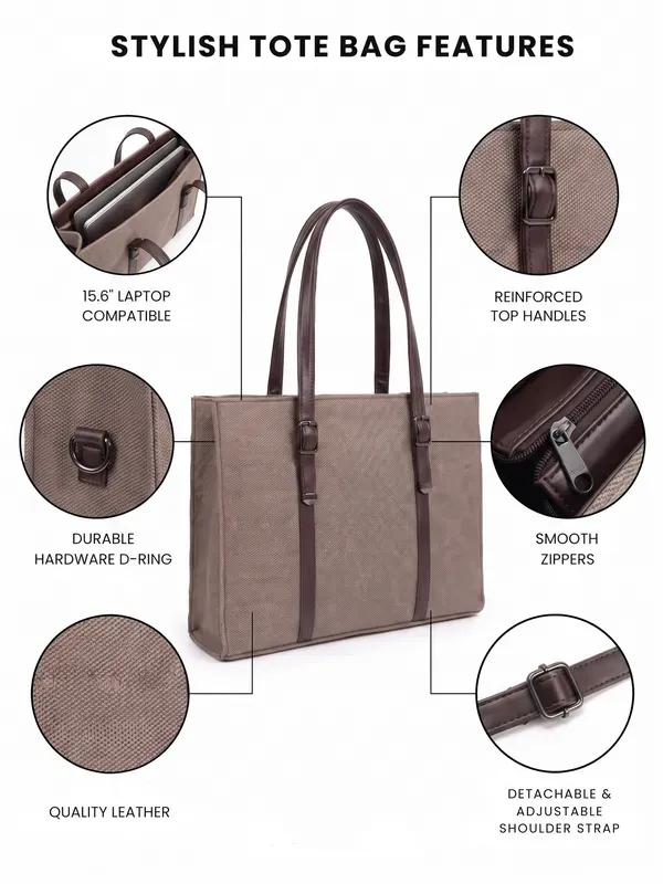 Coffee_Executive_Canvas_Laptop_Tote_Bag_for_Women_|_Fits_15.6"_Laptop_|_Premium_Office_Work_Bag_with_Detachable_Shoulder_Strap_|_Large_Travel_&_College_Tote