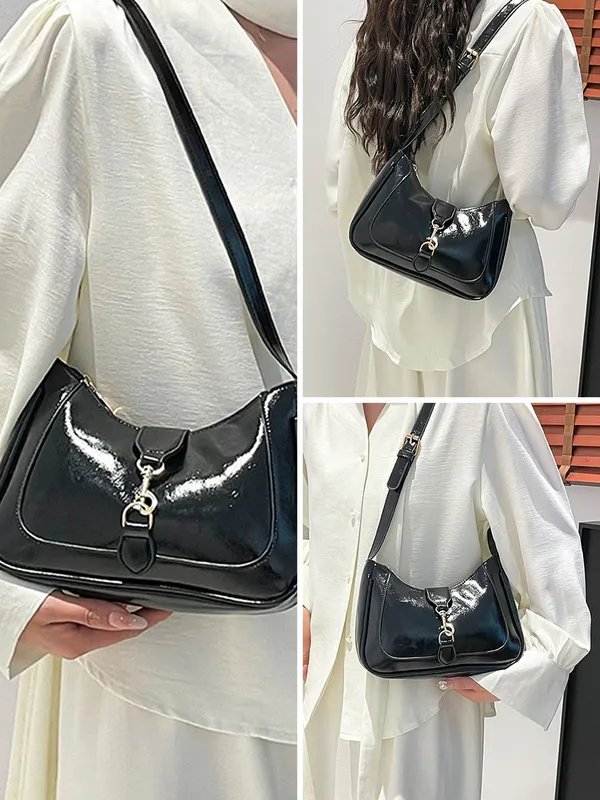 Black_Classic_Shiny_Leather_Shoulder_Bag_&_Underarm_Bag_Handbag