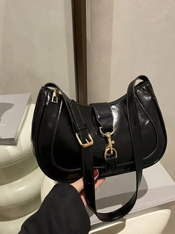 Black_Classic_Shiny_Leather_Shoulder_Bag_&_Underarm_Bag_Handbag