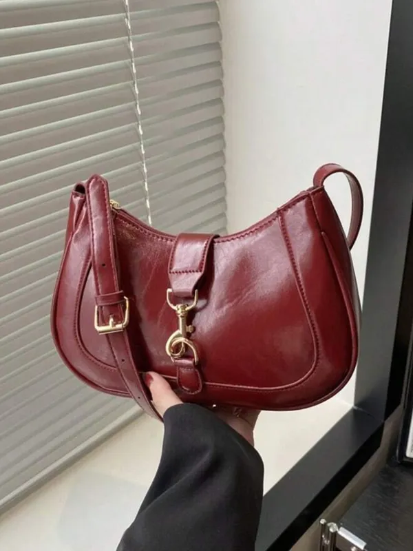 Maroon_Classic_Shiny_Leather_Shoulder_Bag_&_Underarm_Bag_Handbag