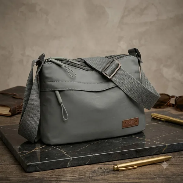 Grey_Lightweight_Nylon_Crossbody_Bag_with_Multi-Pocket_Design