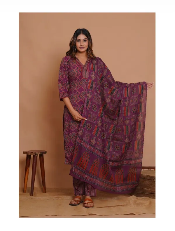 Wine_Cotton_Printed_Suit_Set_For_Women