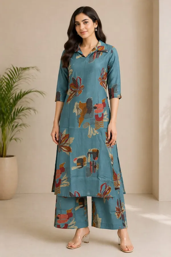 Teal_Printed_Kurti_Set