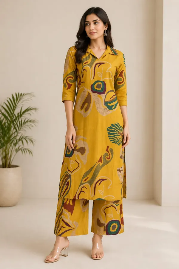 Mustard_Abstract_Kurti_Set