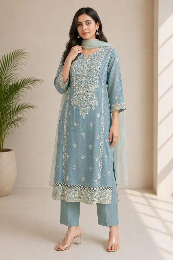 Mint_Embroidered_Kurti_Set