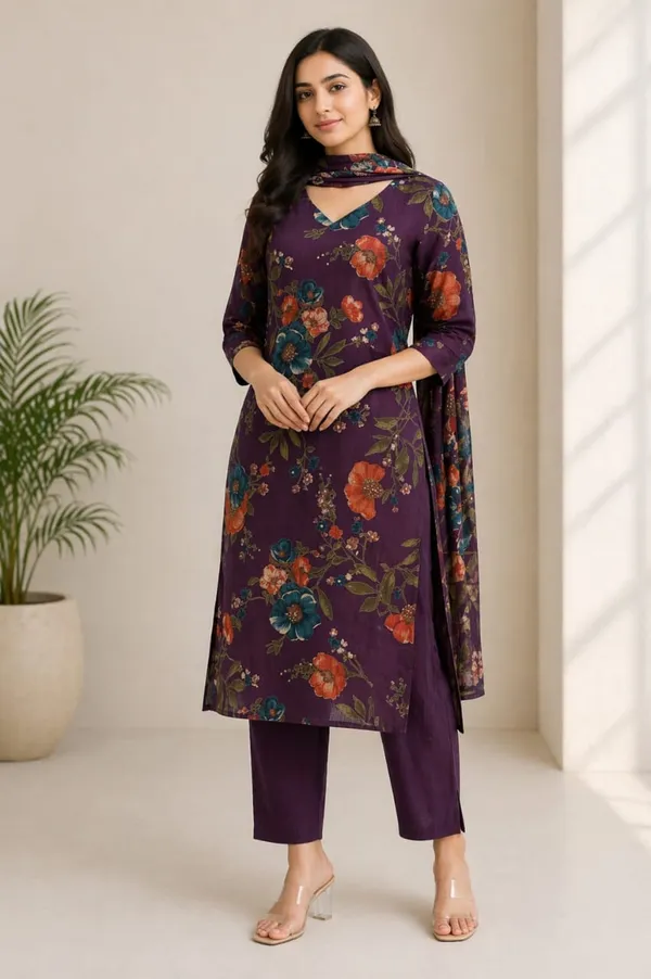 Plum_Floral_Kurti_Set