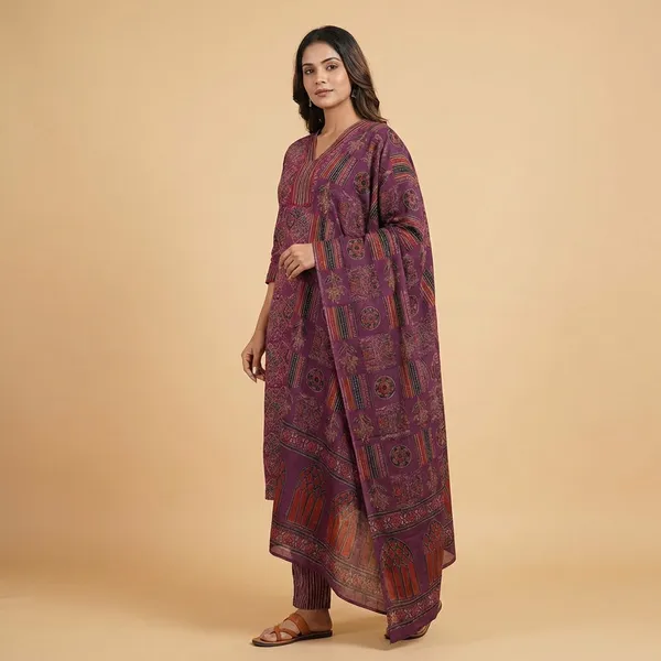 Wine_Cotton_Printed_Suit_Set_For_Women