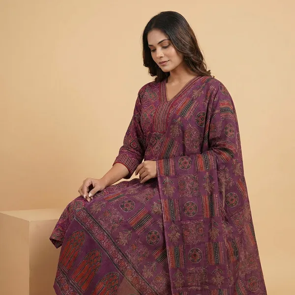 Wine_Cotton_Printed_Suit_Set_For_Women