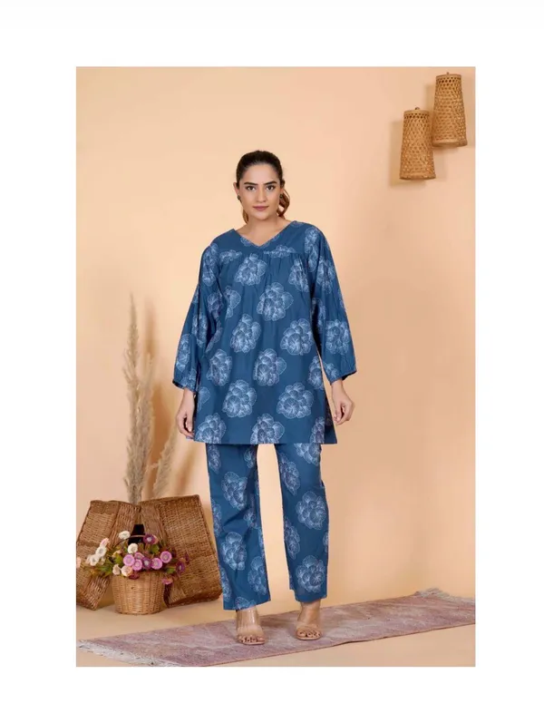 Blue_Cotton_Floral_Block_Print_Co-Ord_Set_For_Women