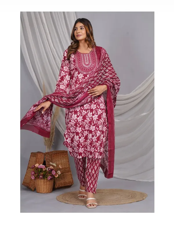 Maroon_Cotton_Floral_Embroidered_Suit_Set_For_Women