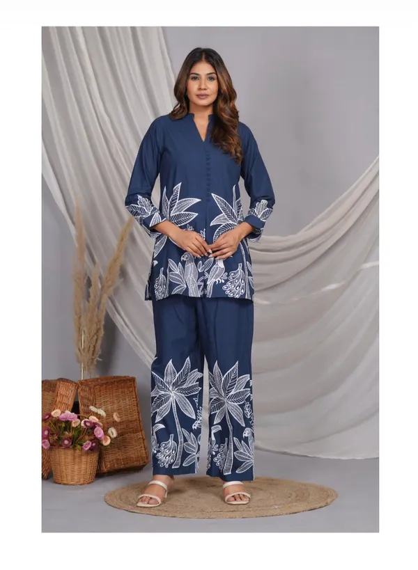 Blue_Cotton_Floral_Embroidered_Co-Ord_Set_For_Women