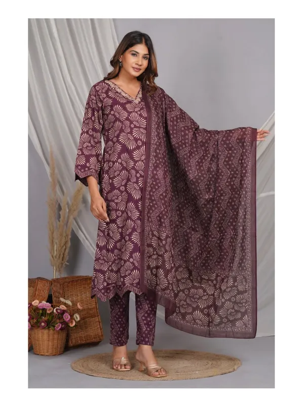 Maroon_Cotton_Printed_Suit_Set_For_Women