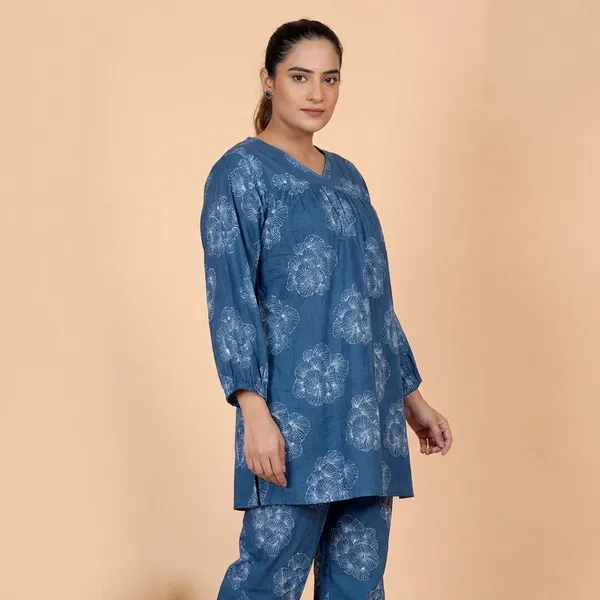 Blue_Cotton_Floral_Block_Print_Co-Ord_Set_For_Women
