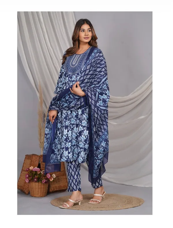 Blue_Cotton_Bandhani_Printed_Suit_Set_For_Women