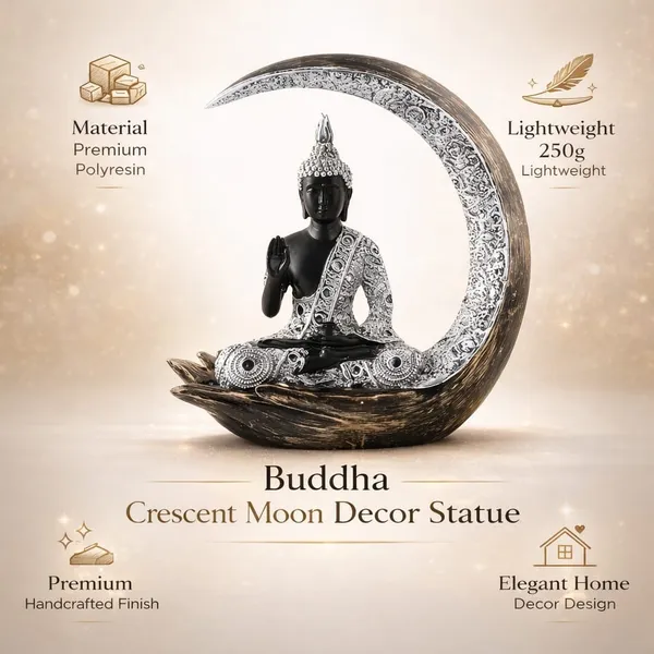 ANANTKRITI_Buddha_Crescent_Moon_Showpiece_|_Premium_Polyresin_Buddha_Idol_for_Home_Decor_|_Decorative_Statue_for_Living_Room,_Office_Desk_&_Gift_|_Black_&_Silver_Finish_(8.7_Inch)