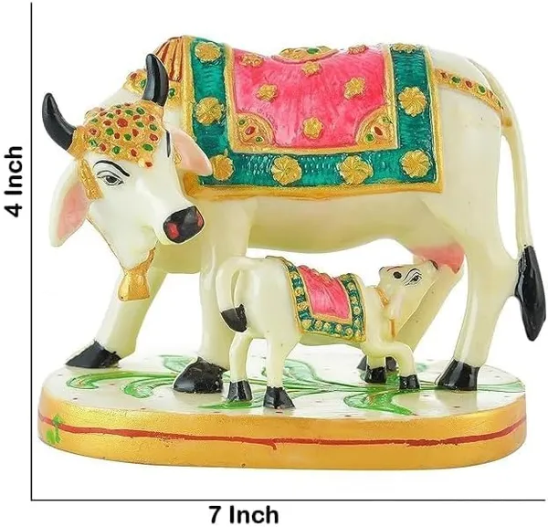 Earthen_Polyresin_Cow_And_Calf_Statue_Showpiece_Murti_For_Home_Office_Decorative_Gau_Mata_Sculpture_Idol_Size_7x4_Inch_White_Wedding