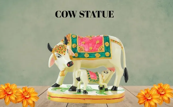 Earthen_Polyresin_Cow_And_Calf_Statue_Showpiece_Murti_For_Home_Office_Decorative_Gau_Mata_Sculpture_Idol_Size_7x4_Inch_White_Wedding
