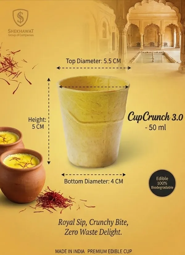 Cupcrunch_3_0_Edible_Cup_Kesar_Flavor_50_Ml_Pack_Of_6_100_Edible_Biodegradable_Zero_Waste_Cups_For_Tea_Coffee_Kulhad_Desserts_Made_In_India
