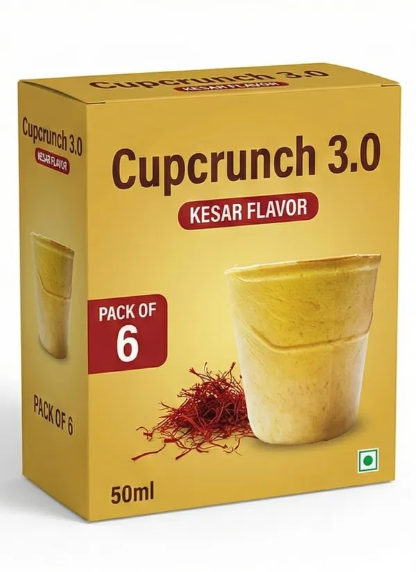 Cupcrunch_3_0_Edible_Cup_Kesar_Flavor_50_Ml_Pack_Of_6_100_Edible_Biodegradable_Zero_Waste_Cups_For_Tea_Coffee_Kulhad_Desserts_Made_In_India