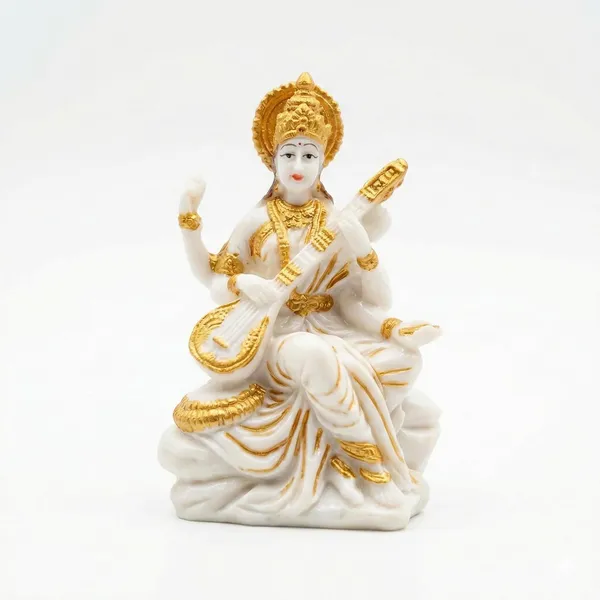 Anantkriti_Mini_Handcrafted_Goddess_Saraswati_Idol_White_Gold_Finish_Resin_Murti_With_Veena_3_Inch_Small_Home_Mandir_Study_Desk_Decor_Spiritual_Gift_Item