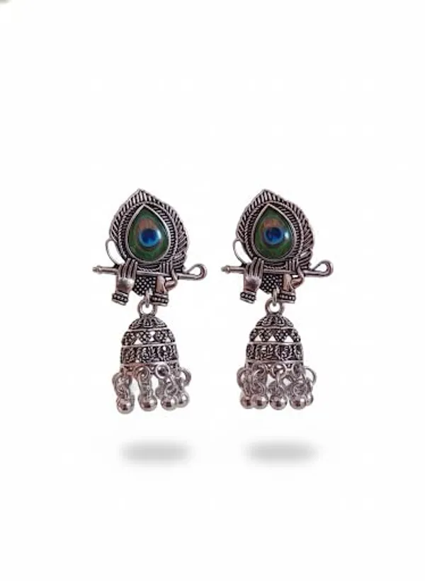 Anantkriti_Jewels_Oxidised_Silver_Krishna_Flute_Peacock_Feather_Jhumka_Earrings_Ethnic_Bansuri_Mor_Pankh_Design_Traditional_Temple_Jewellery_For_Women_Girls