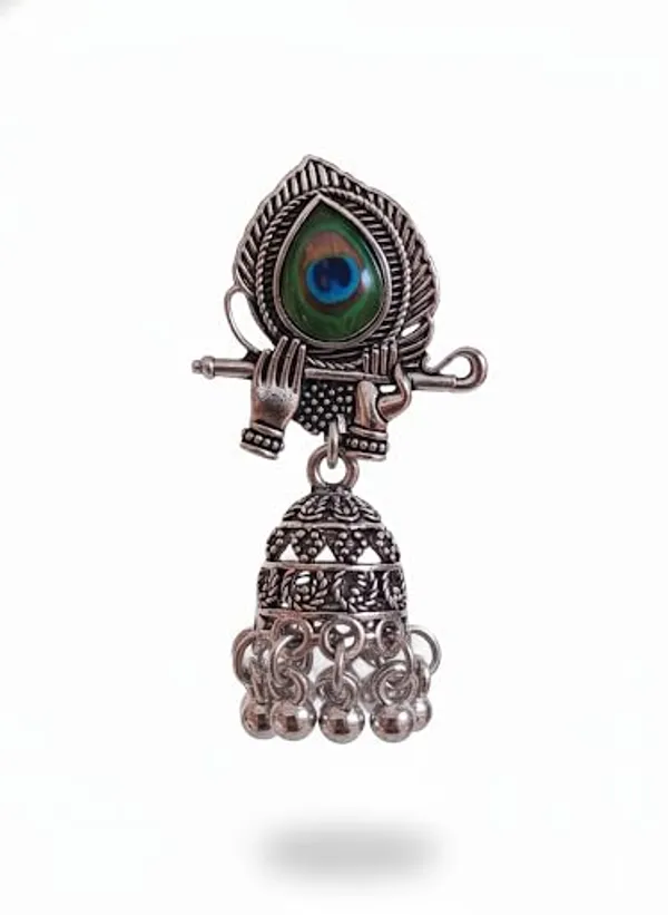 Anantkriti_Jewels_Oxidised_Silver_Krishna_Flute_Peacock_Feather_Jhumka_Earrings_Ethnic_Bansuri_Mor_Pankh_Design_Traditional_Temple_Jewellery_For_Women_Girls