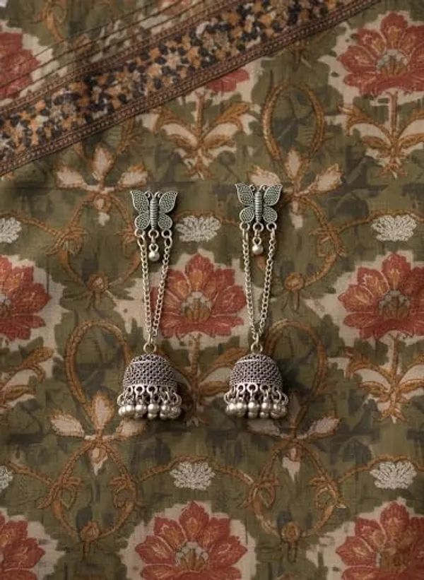 Anantkriti_Jewels_Silver_Oxidised_Butterfly_Long_Chain_Jhumka_Earrings_Boho_Style_Geometric_Drop_Jhumki_Antique_German_Silver_Finish