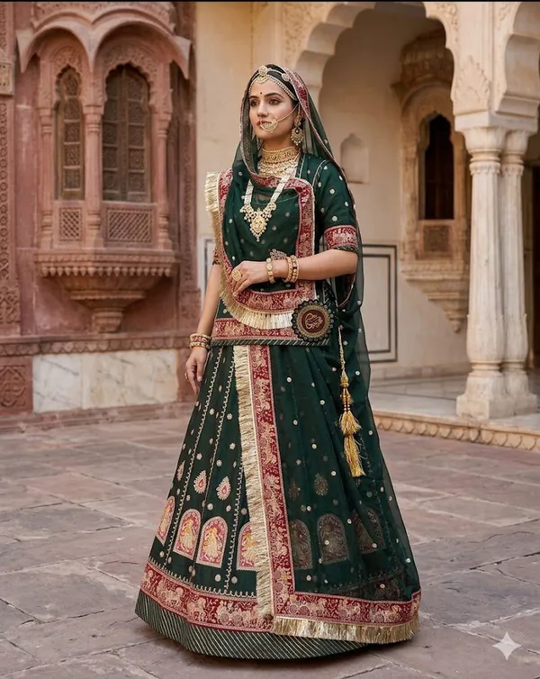 Bottle_Green_Embroidered_Bridal_Lehenga_Set_with_Heavy_Embellishments