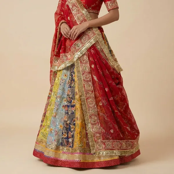 Traditional_Red_Lehenga_Choli_with_Multicolor_Panels