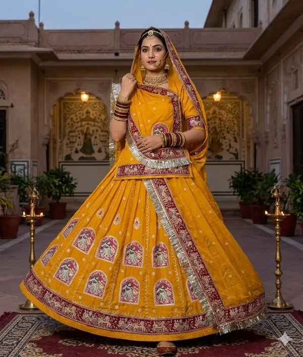 Yellow_Embroidered_Lehenga_Choli_with_Maroon_Border__Traditional_Ethnic_Wear_for_Women