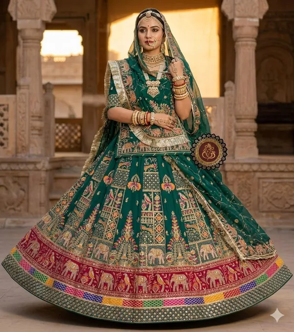 Green_Embroidered_Bridal_Lehenga_Choli_with_Elephant_and_Architectural_Motifs
