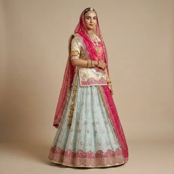 Pink_and_Mint_Green_Embroidered_Lehenga_Choli_Set_with_Dupatta