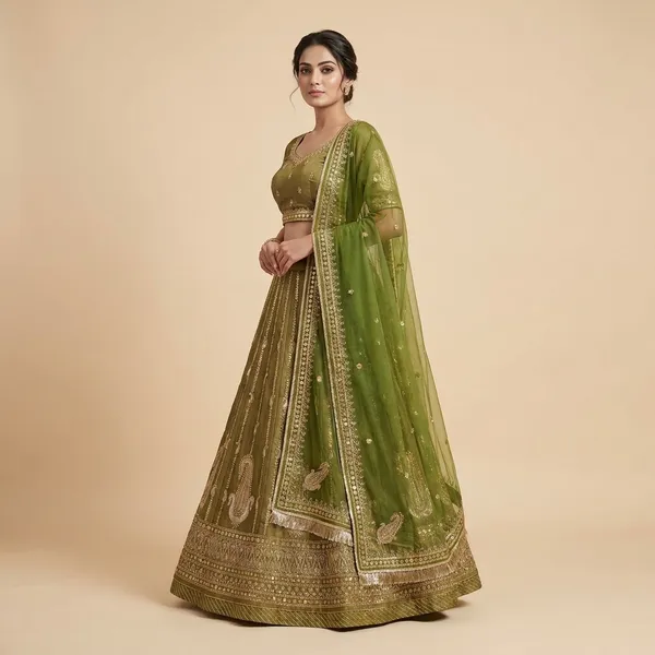 Olive_Green_Lehenga_Choli_with_Heavy_Gota_Patti_Embroidery_and_Dupatta