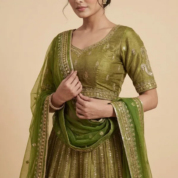 Olive_Green_Lehenga_Choli_with_Heavy_Gota_Patti_Embroidery_and_Dupatta