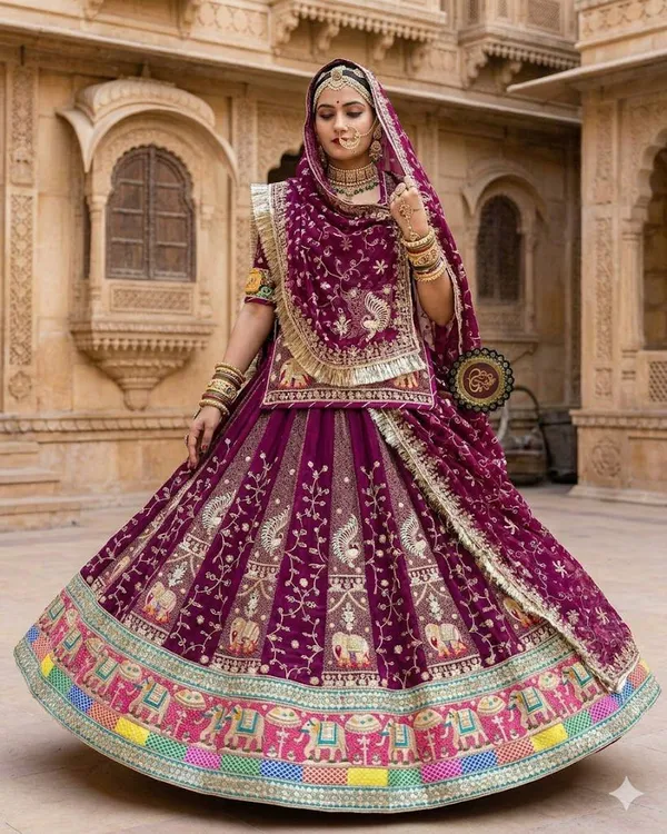 Purple_Embroidered_Bridal_Lehenga_with_Elephant_Motifs_and_Gota_Patti_Work