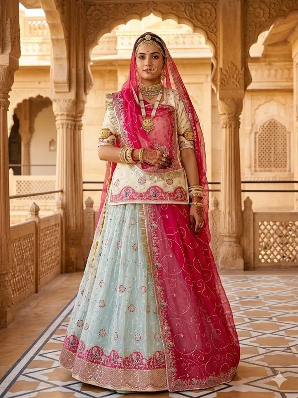 Pink_and_Mint_Green_Embroidered_Lehenga_Choli_Set_with_Dupatta