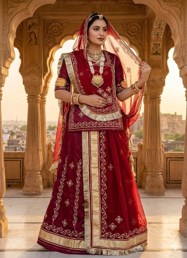 Women's_Maroon_Embroidered_lehenga_choli__Set_with_Golden_Work__Ethnic_Festive_Wear