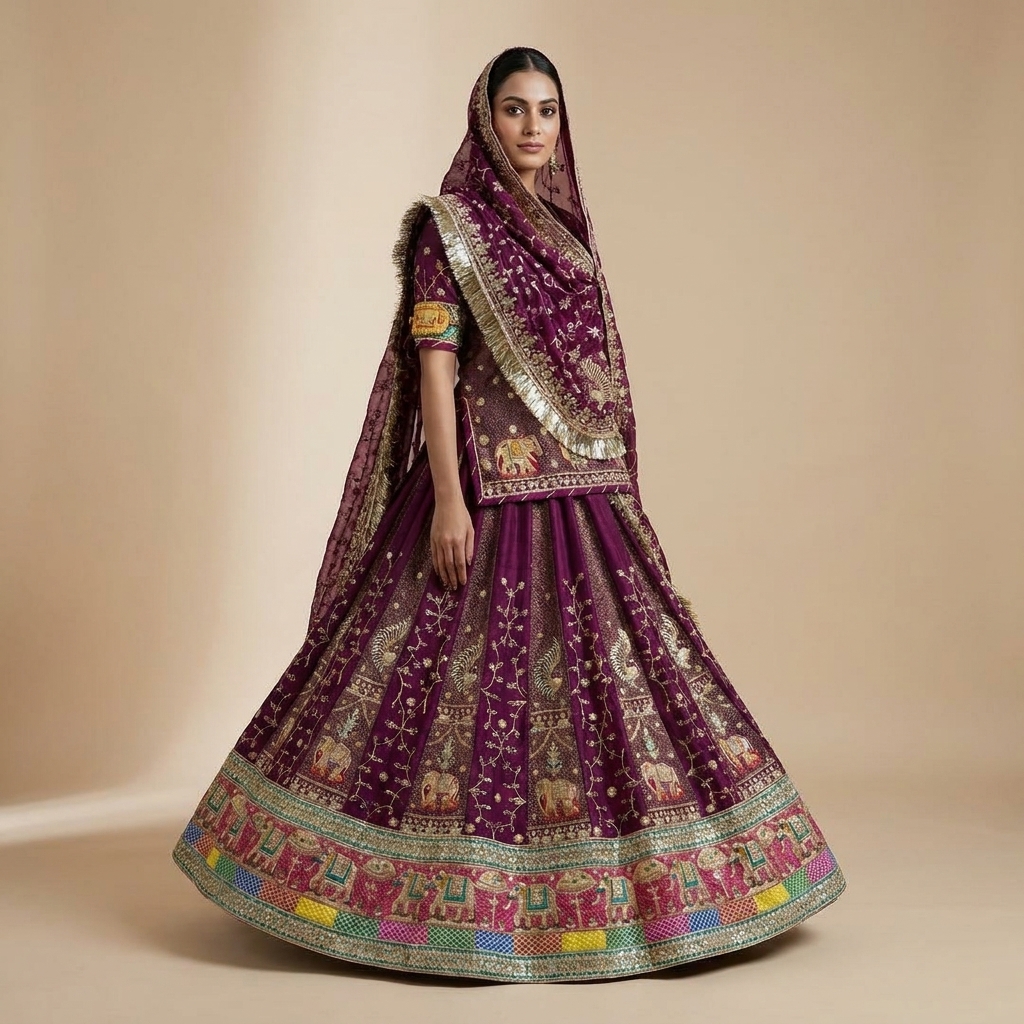 Purple_Embroidered_Bridal_Lehenga_with_Elephant_Motifs_and_Gota_Patti_Work