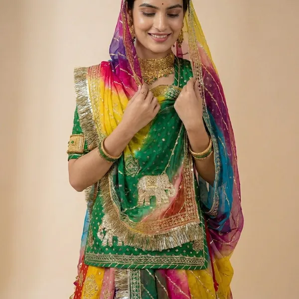 Traditional_Rajasthani_Multicolor_Bandhani_Lehenga_Choli_Set_with_Elephant_Motifs