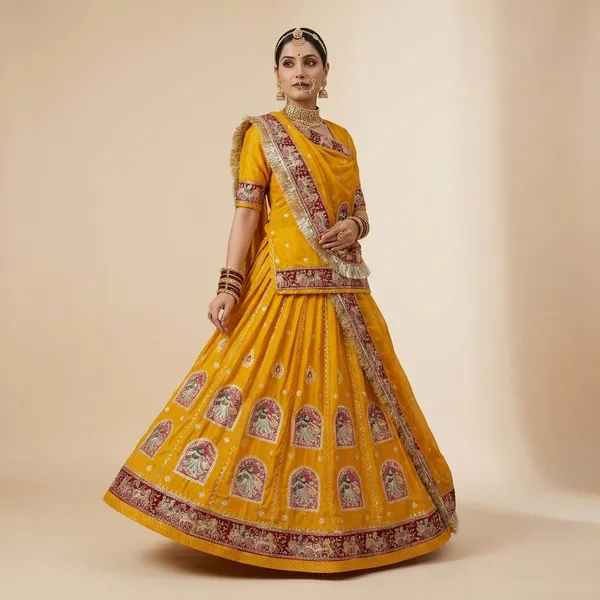 Yellow_Embroidered_Lehenga_Choli_with_Maroon_Border__Traditional_Ethnic_Wear_for_Women