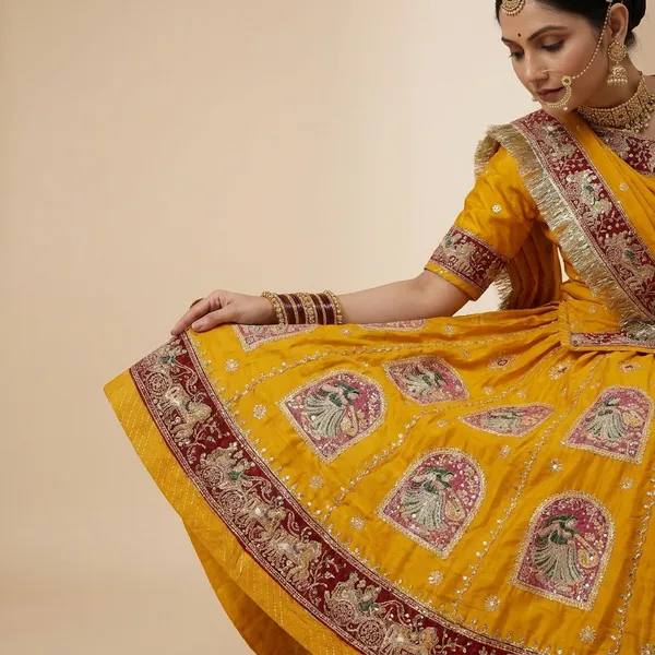 Yellow_Embroidered_Lehenga_Choli_with_Maroon_Border__Traditional_Ethnic_Wear_for_Women