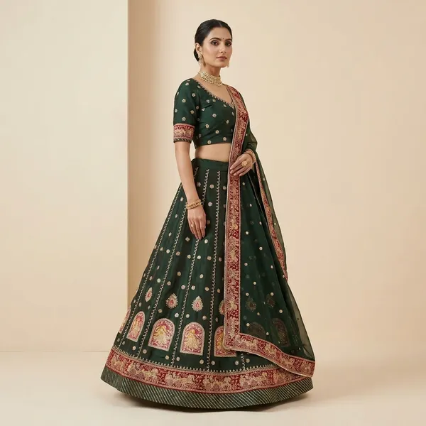 Bottle_Green_Embroidered_Bridal_Lehenga_Set_with_Heavy_Embellishments