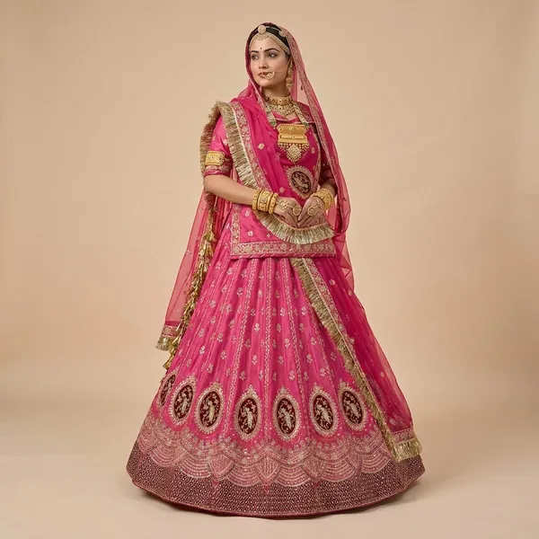 Magenta_Pink_Bridal_Lehenga_Choli_with_Heavy_Golden_Embroidery__Traditional_Wedding_Wear