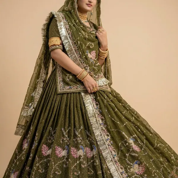 Olive_Green_Embroidered_Lehenga_Choli_with_Dupatta__Traditional_Indian_Bridal_Wear
