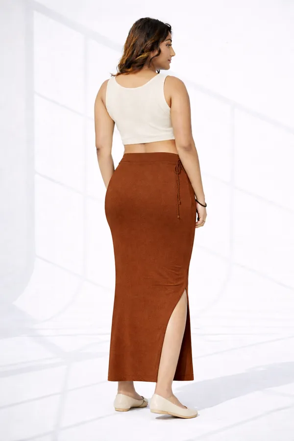 Premium_Chocolate_Brown_Cotton_Blend_Saree_Petticoat_For_Women_Stretchable_Fishcut_Shapewear_Underskirt