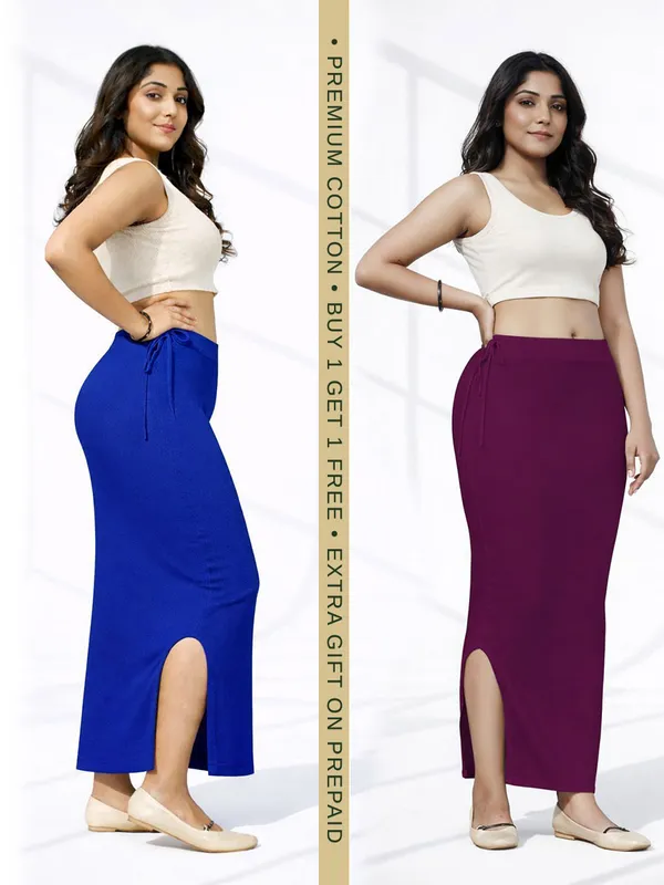 Buy_1_Get_1_Premium_Navy_Blue_And_Wine_Cotton_Blend_Saree_Petticoat_For_Women_Stretchable_Fishcut_Shapewear_Underskirt